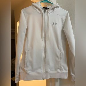 Under Armour Zip Up Hooded Sweatshirt. White. Size Medium